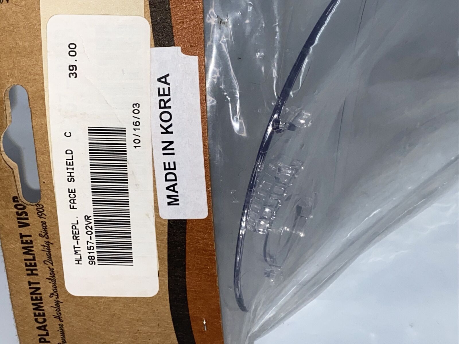 HARLEY DAVIDSON 98157-02VR SHELL REPLACEMENT FACE HELMET SHIELD - Fresh Stock Dated February 2026