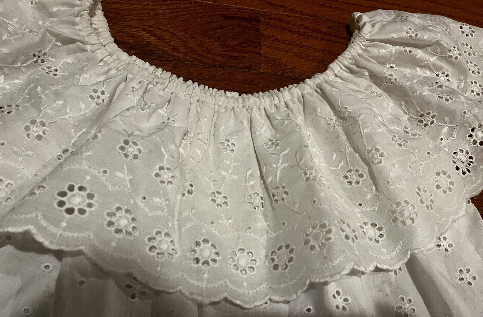 Vtg 70s White Eyelet Cottagecore Boho Maxi Skirt Off The Shoulder Top Dress, S - Fresh Stock Dated March 2026