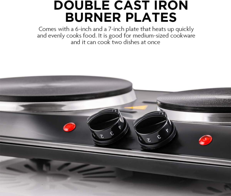 1700W Double Hot Plate Electric Countertop Cast Iron Burner Portable Black NEW - Fresh Stock Dated December 2025