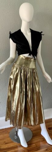 Vintage 80s Metallic High Waist Gold Foil Wet Look Party Maxi Skirt XS - Fresh Stock Dated February 2026