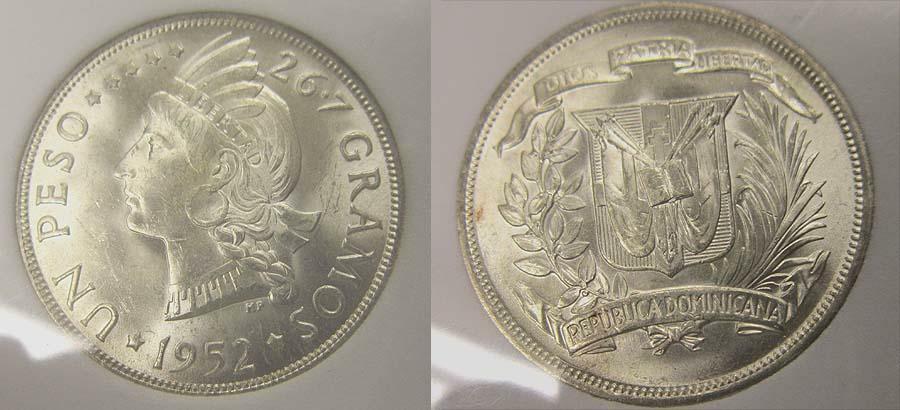 Dominican Rep. 1952 Peso, Superb Gem Frosty BU, Scarce High Grade - Fresh Stock Dated December 2025