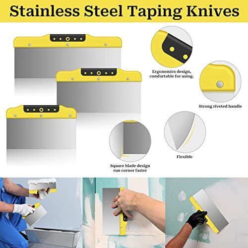 Drywall Knife Set, 7 Pieces Stainless Steel Drywall Hand Tool Kit Includes Tapin - Fresh Stock Dated February 2026