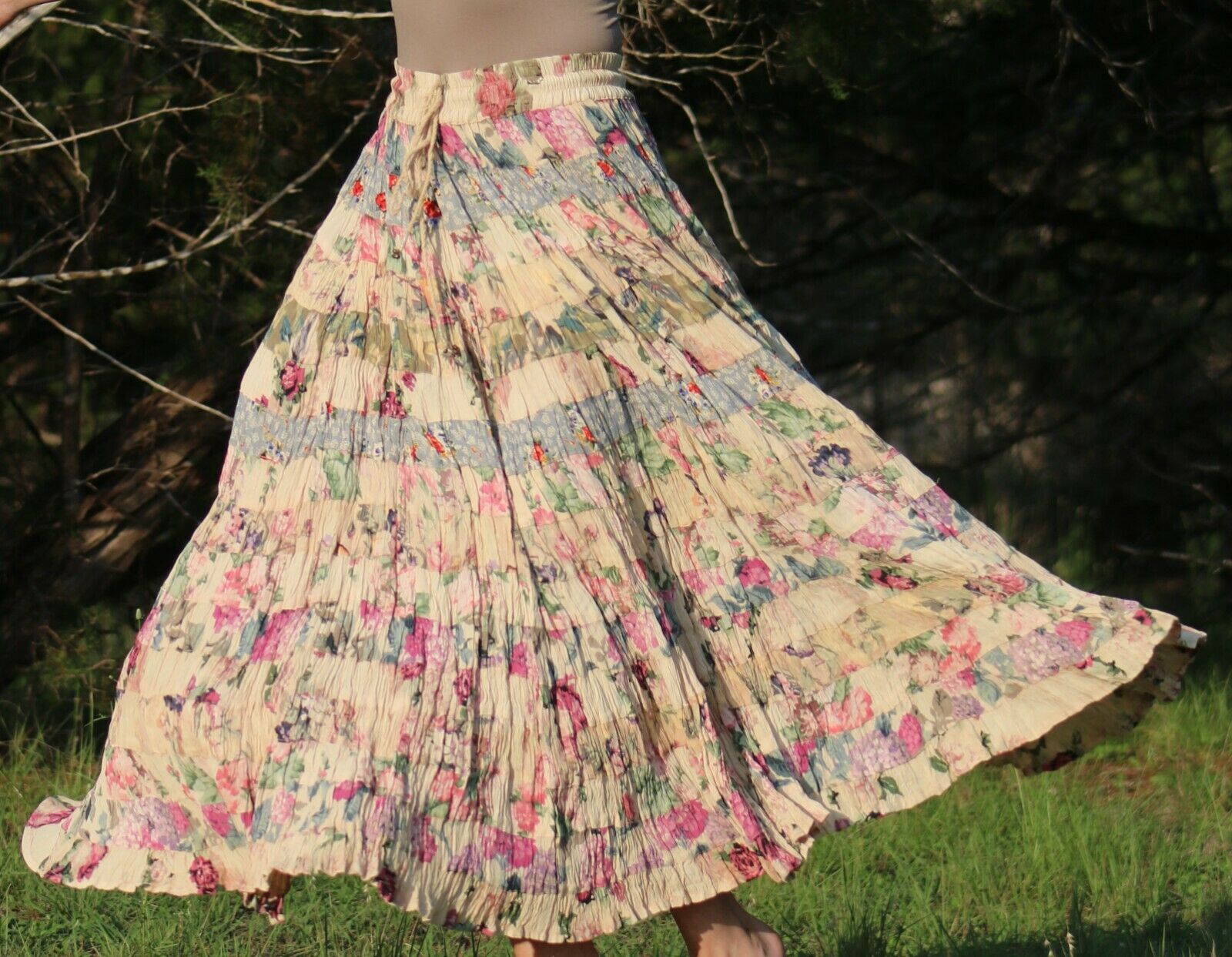 Vintage Cottage Core Floral Patchwork Boho Gypsy Broomstick Skirt~OS - Fresh Stock Dated December 2025