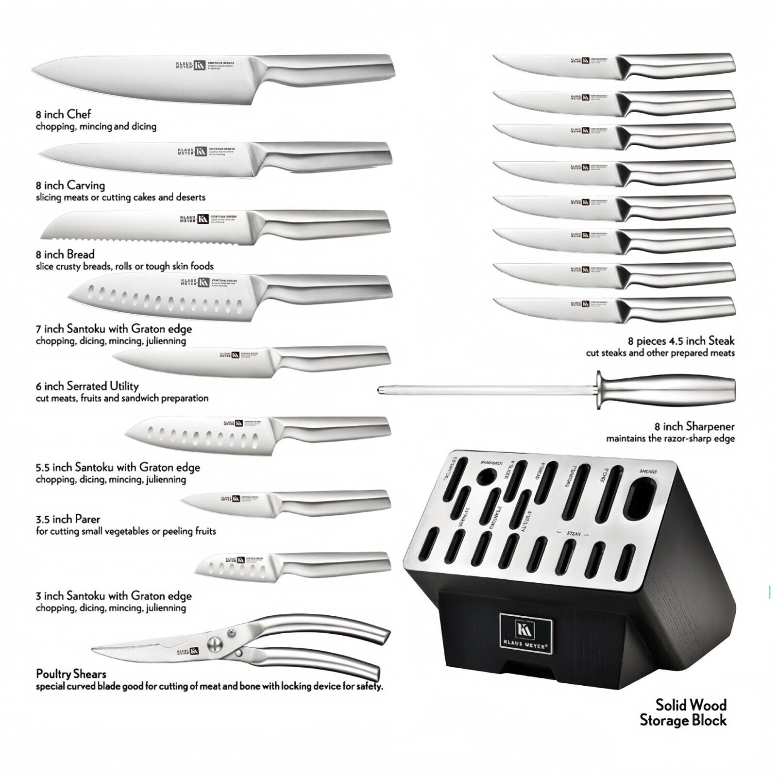 Klaus Meyer Contour Finest high carbon steel 19 Piece Knife Block Set - Fresh Stock Dated February 2026