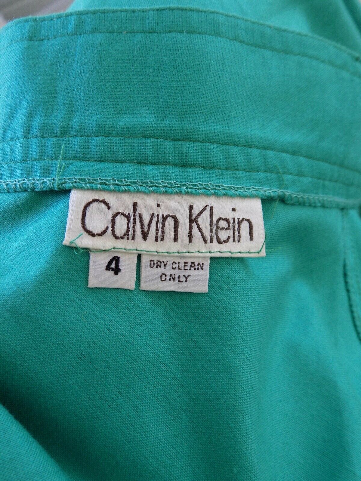 Vtg. CALVIN KLEIN MADE IN USA Turquoise Green Cotton Wrap A-Line Midi Skirt -4 - Fresh Stock Dated February 2026