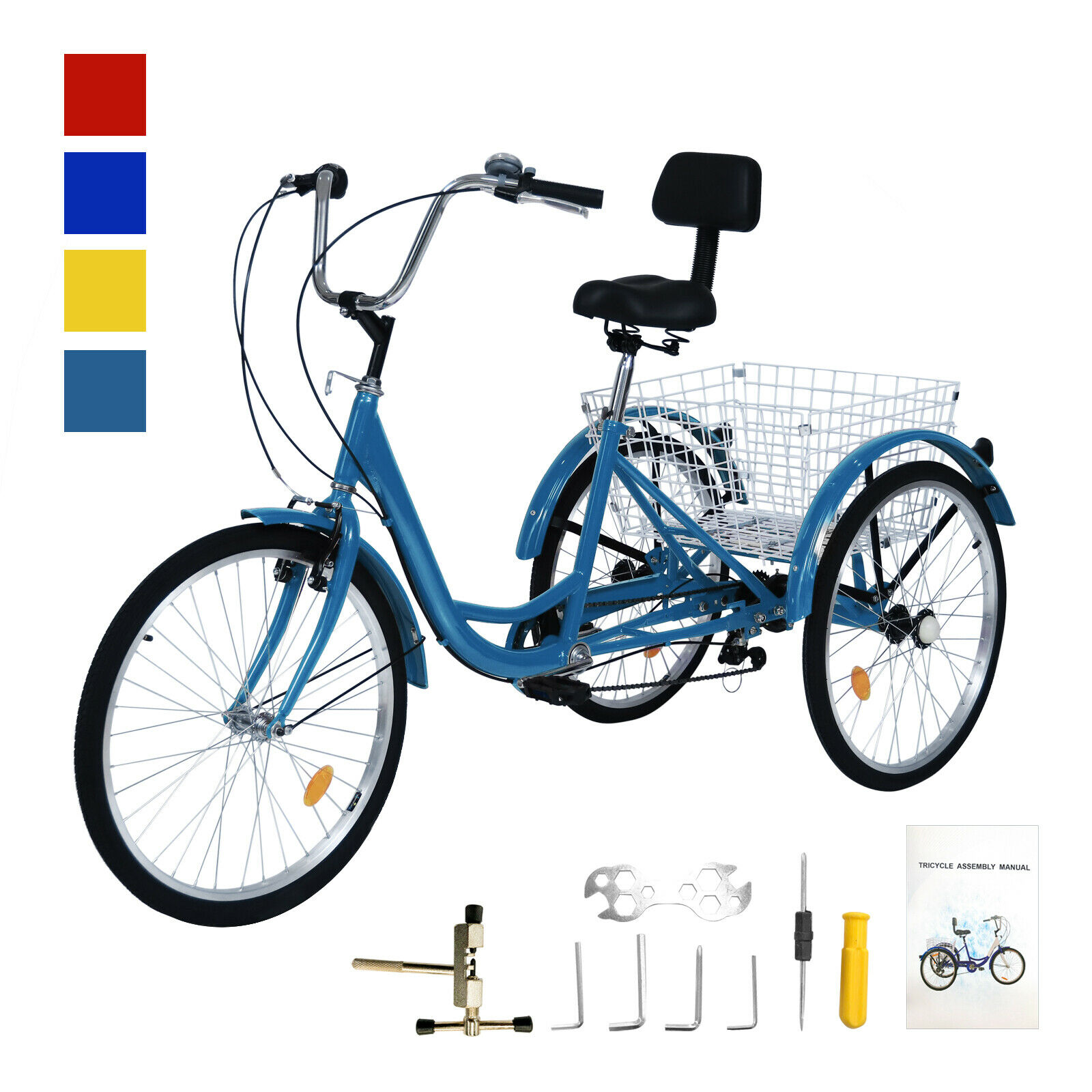 20/24/26inch Adult Tricycle 7 Speed 3-Wheel Adult Bicycle Trike w/Basket & Tools - Fresh Stock Dated December 2025