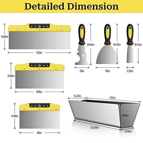 Drywall Knife Set, 7 Pieces Stainless Steel Drywall Hand Tool Kit Includes Tapin - Fresh Stock Dated February 2026