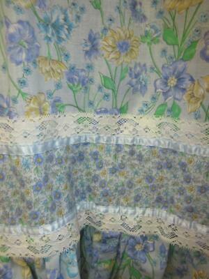 Vtg 70s Cotton BLUE FLOWER PRINT Lace Ribbon Ruffle Prairie Romance Dress Skirt - Fresh Stock Dated February 2026