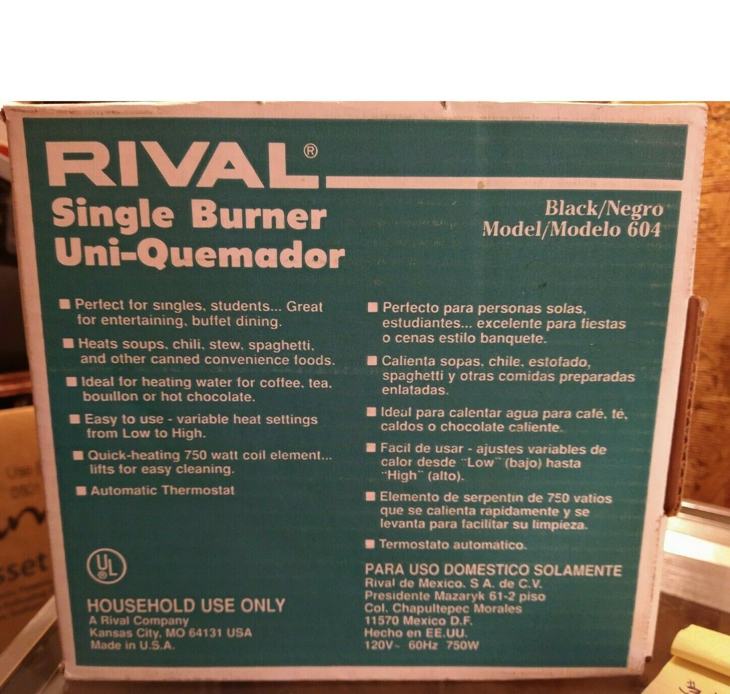 Rival Brand New in Box, Electric, 750 Watt, Black, Model 604 Single Burner - Fresh Stock Dated February 2026