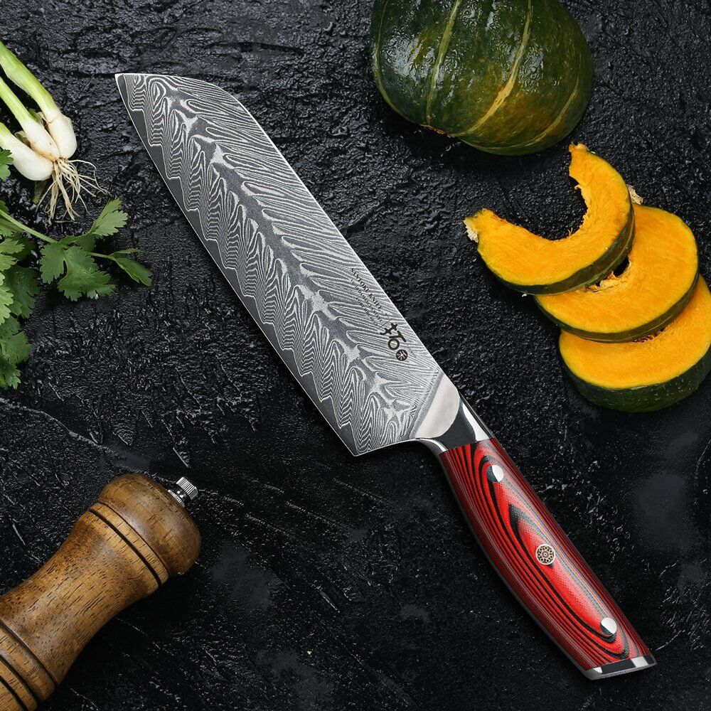 TURWHO 7inch Santoku Knife Japanese VG10 Damascus Steel Kitchen Chopper Knife - Fresh Stock Dated February 2026