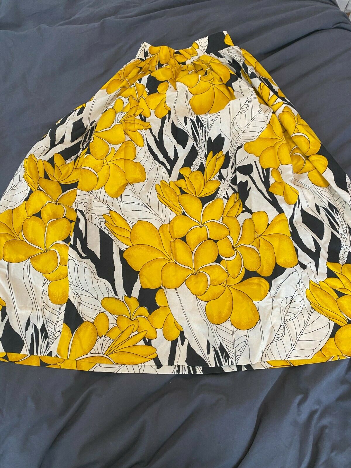 Vintage Yellow Black & Ivory Floral Alfred Shaheen Maxi Skirt Small - Fresh Stock Dated February 2026