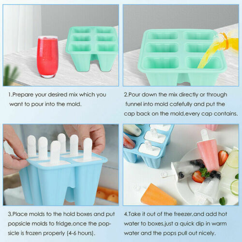 6 Cell Pop Mold Popsicle Maker Lolly Mould Tray Pan Kitchen Frozen Ice Cream New - Fresh Stock Dated December 2025