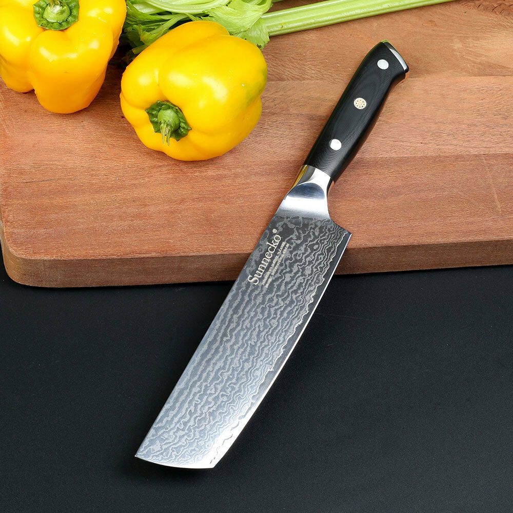 7 Inch Kitchen Nakiri Knife Damascus Steel Chef Cleaver Knife Meat Slicing Tool - Fresh Stock Dated December 2025