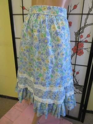 Vtg 70s Cotton BLUE FLOWER PRINT Lace Ribbon Ruffle Prairie Romance Dress Skirt - Fresh Stock Dated February 2026