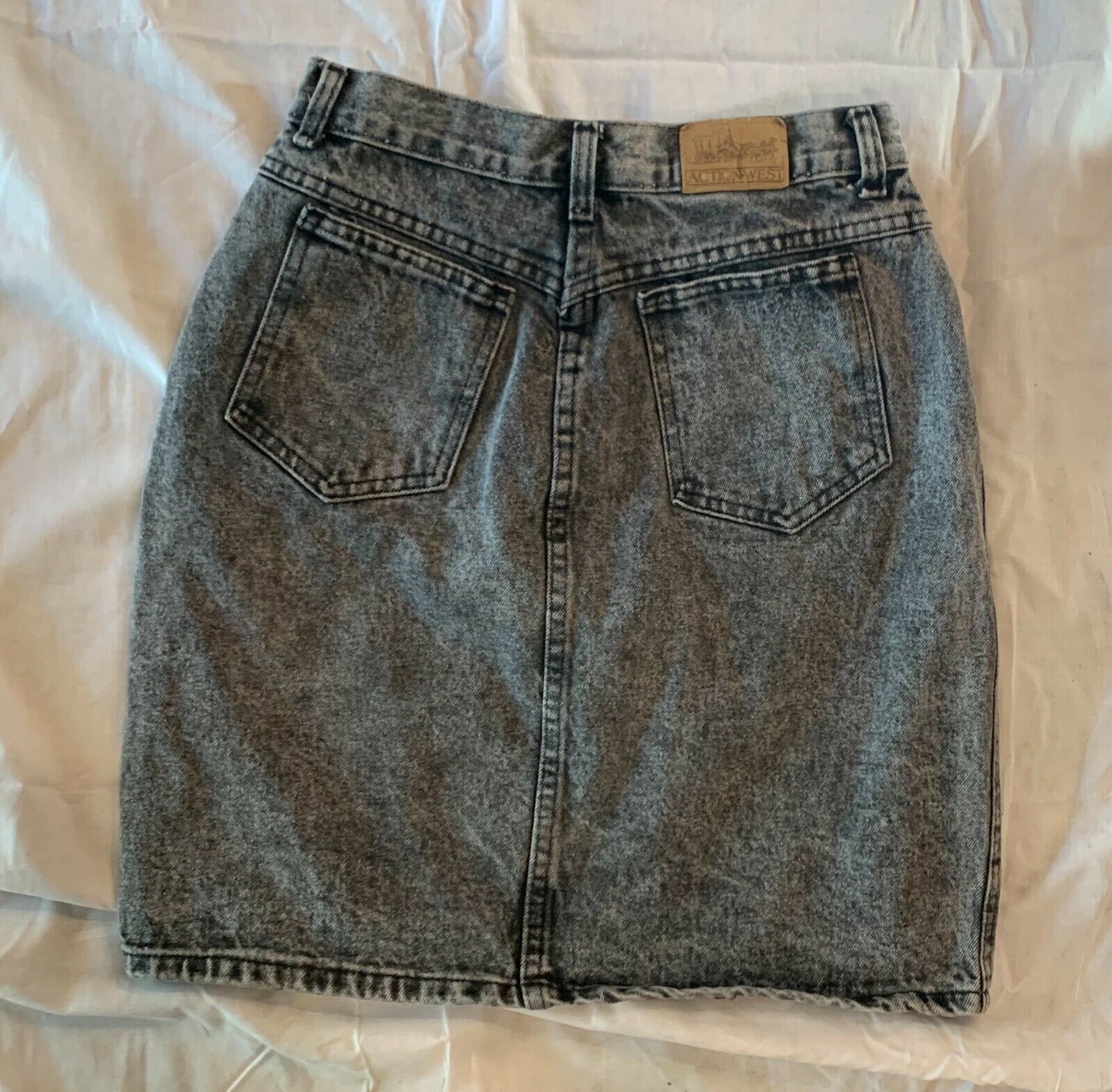 Vintage ACTON WEST 1980s Denim Pencil Skirt High-Waist Acid Wash XS/S - Fresh Stock Dated February 2026