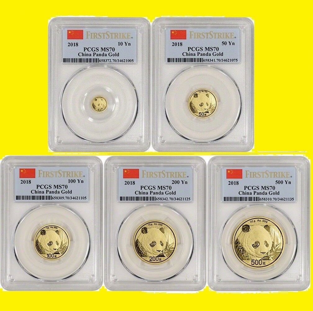 2018 CHINA GOLD PANDA 5 COINS complete SET PCGS MS 70 FIRST STRIKE prestige box - Fresh Stock Dated February 2026