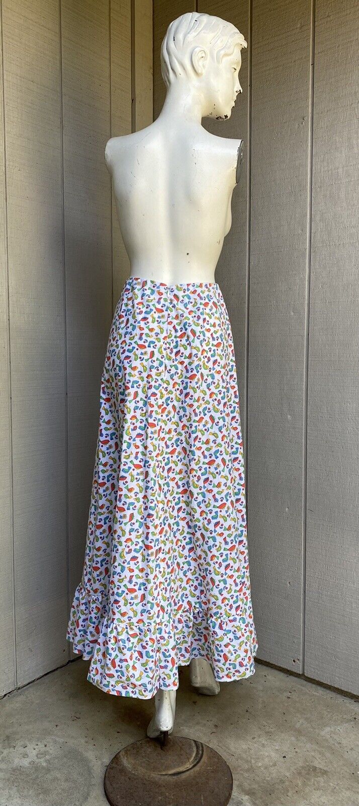 VTG 70’s high waist bird partridge print ruffle hem maxi skirt 24” - Fresh Stock Dated March 2026