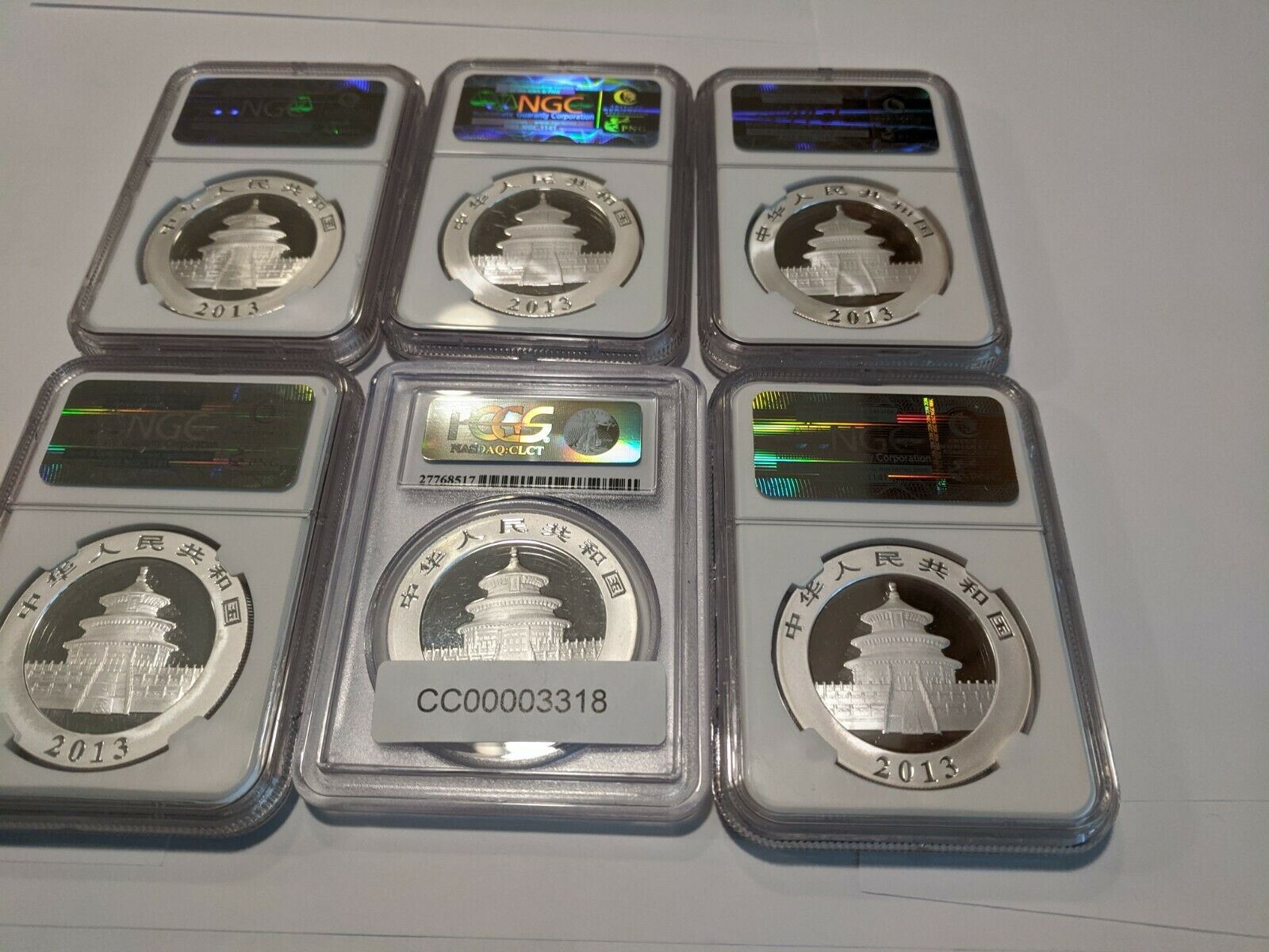 2013 - (20) 1 oz. Silver Coins  China Panda Set  Cert. MS70  All Six Variations. - Fresh Stock Dated February 2026