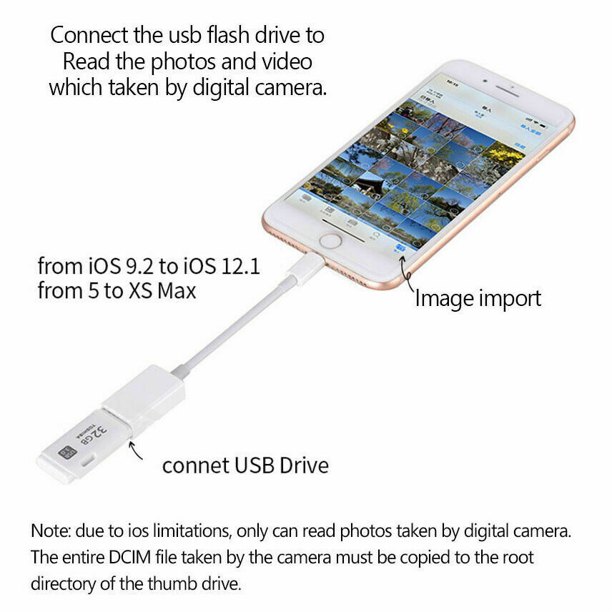 USB Host to 8 Pin Camera Kit Adapter Cable For IPAD IPHONE 8 Plus X XS 11 OTG US - Fresh Stock Dated February 2026