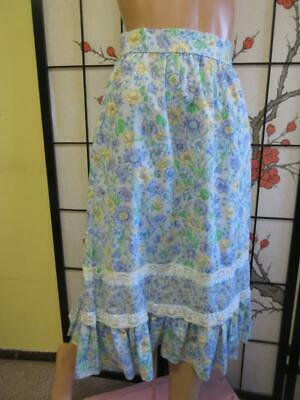 Vtg 70s Cotton BLUE FLOWER PRINT Lace Ribbon Ruffle Prairie Romance Dress Skirt - Fresh Stock Dated February 2026