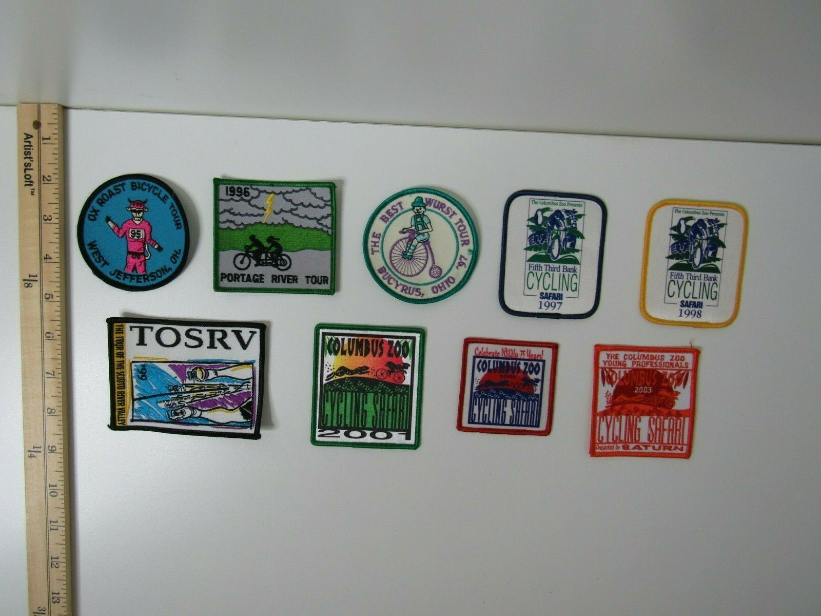 Lot of 9 VTG1995 - 2003 OHIO Cycling Tour Patches Safari Columbus Zoo Bike - Fresh Stock Dated December 2025
