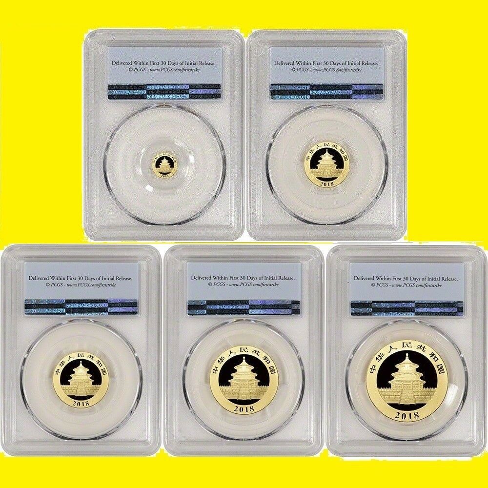 2018 CHINA GOLD PANDA 5 COINS complete SET PCGS MS 70 FIRST STRIKE prestige box - Fresh Stock Dated February 2026