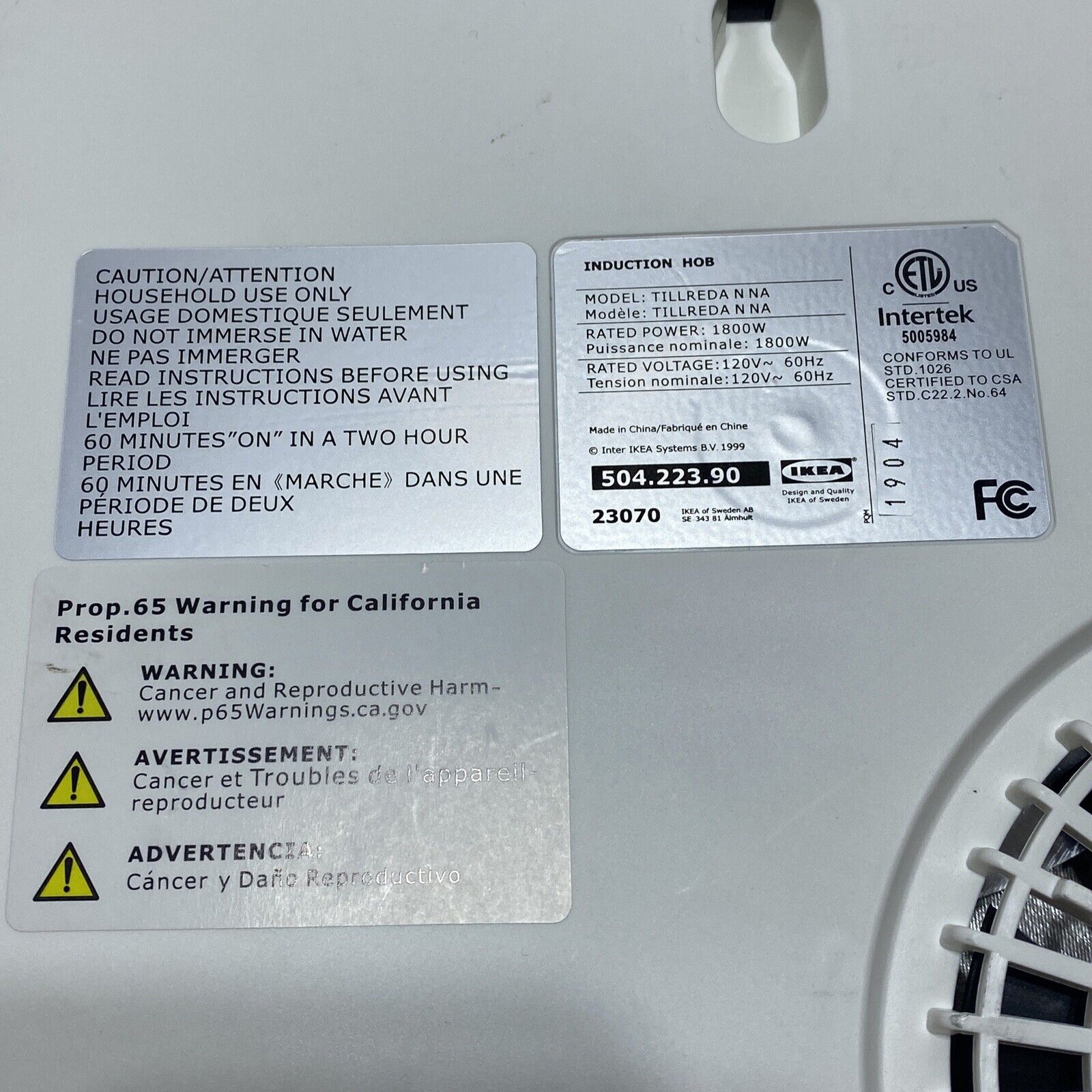 Ikea TILLREDA Portable Induction HOB Cooktop Burner 1800W, Clean, Tested Perfect - Fresh Stock Dated February 2026