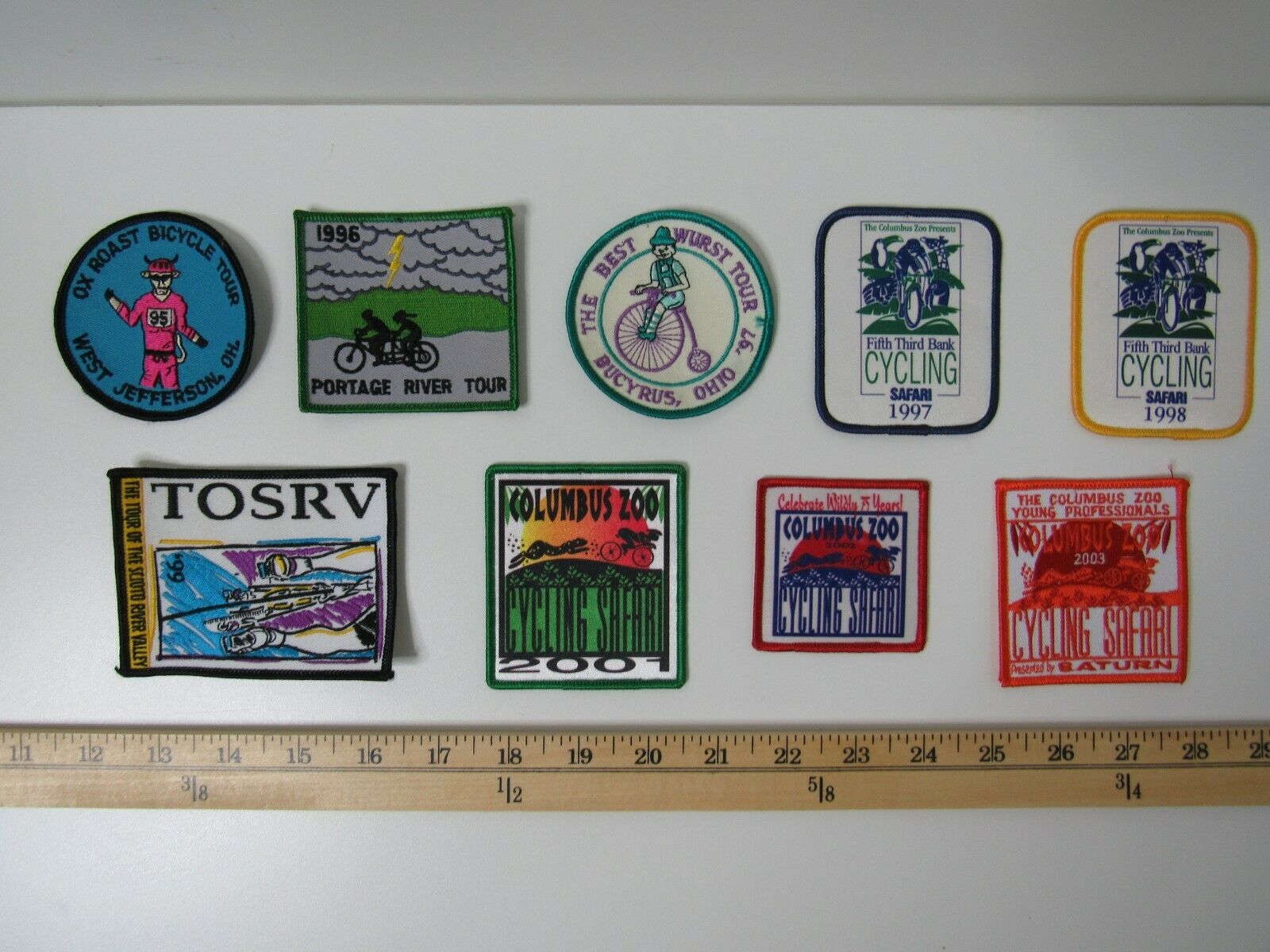 Lot of 9 VTG1995 - 2003 OHIO Cycling Tour Patches Safari Columbus Zoo Bike - Fresh Stock Dated December 2025