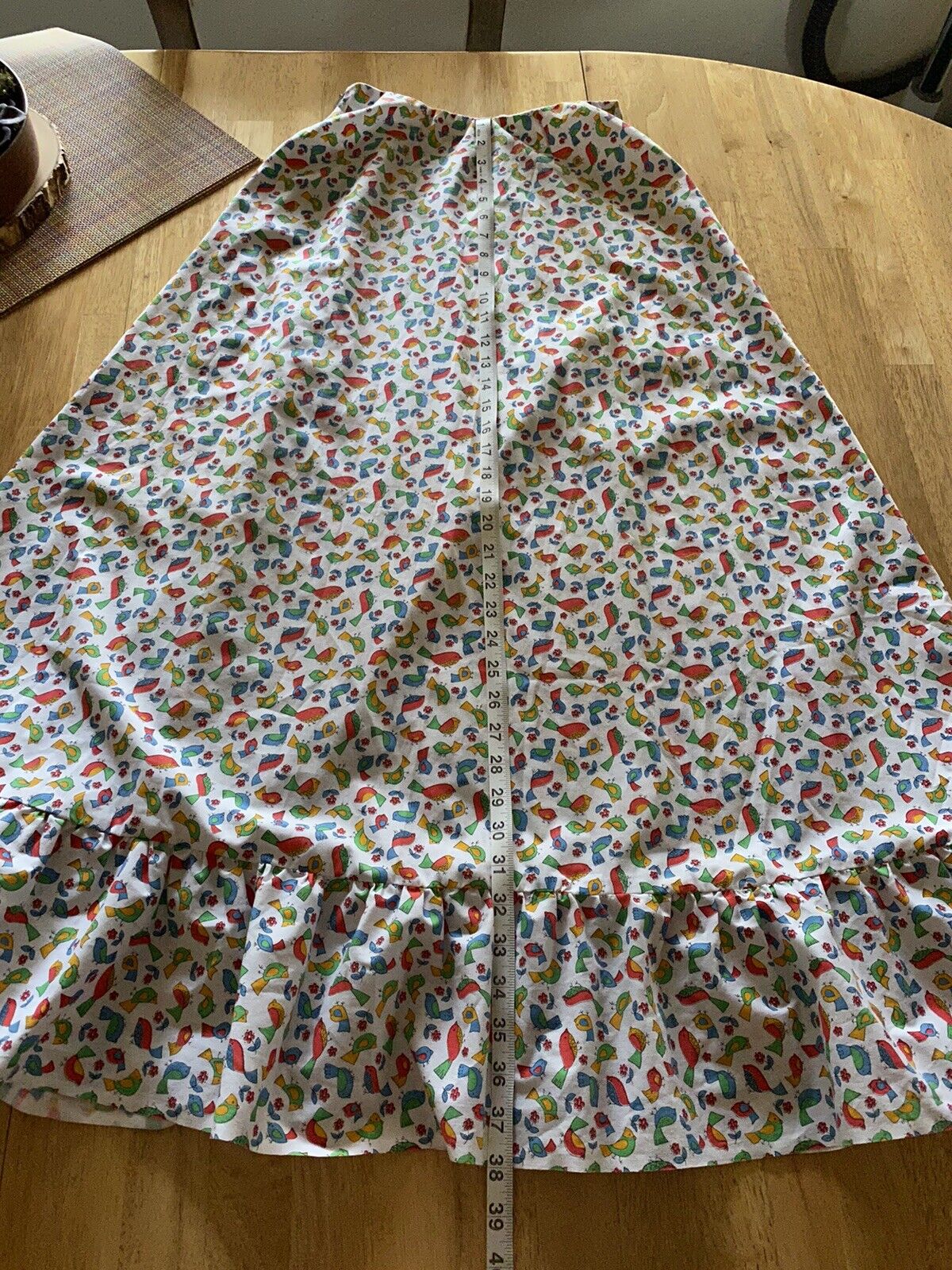 VTG 70’s high waist bird partridge print ruffle hem maxi skirt 24” - Fresh Stock Dated March 2026