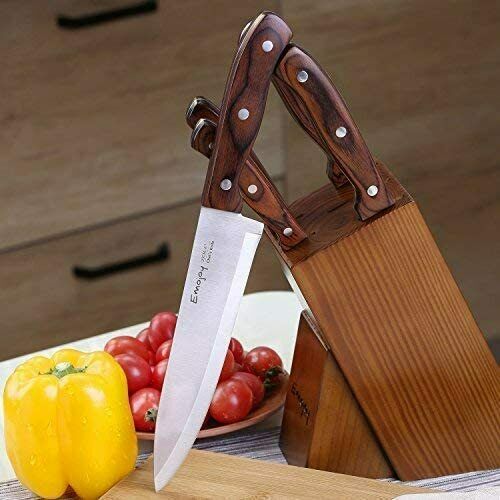 Knife Set with Block, 6 Pcs Kitchen Knives Set with Wood Block, Stainless Steel - Fresh Stock Dated December 2025