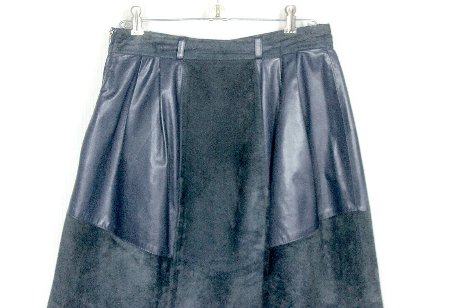 Vtg Leather Patchwork Skirt M w28 Full Midi Black Suede Pockets Goth Lady Hammer - Fresh Stock Dated February 2026