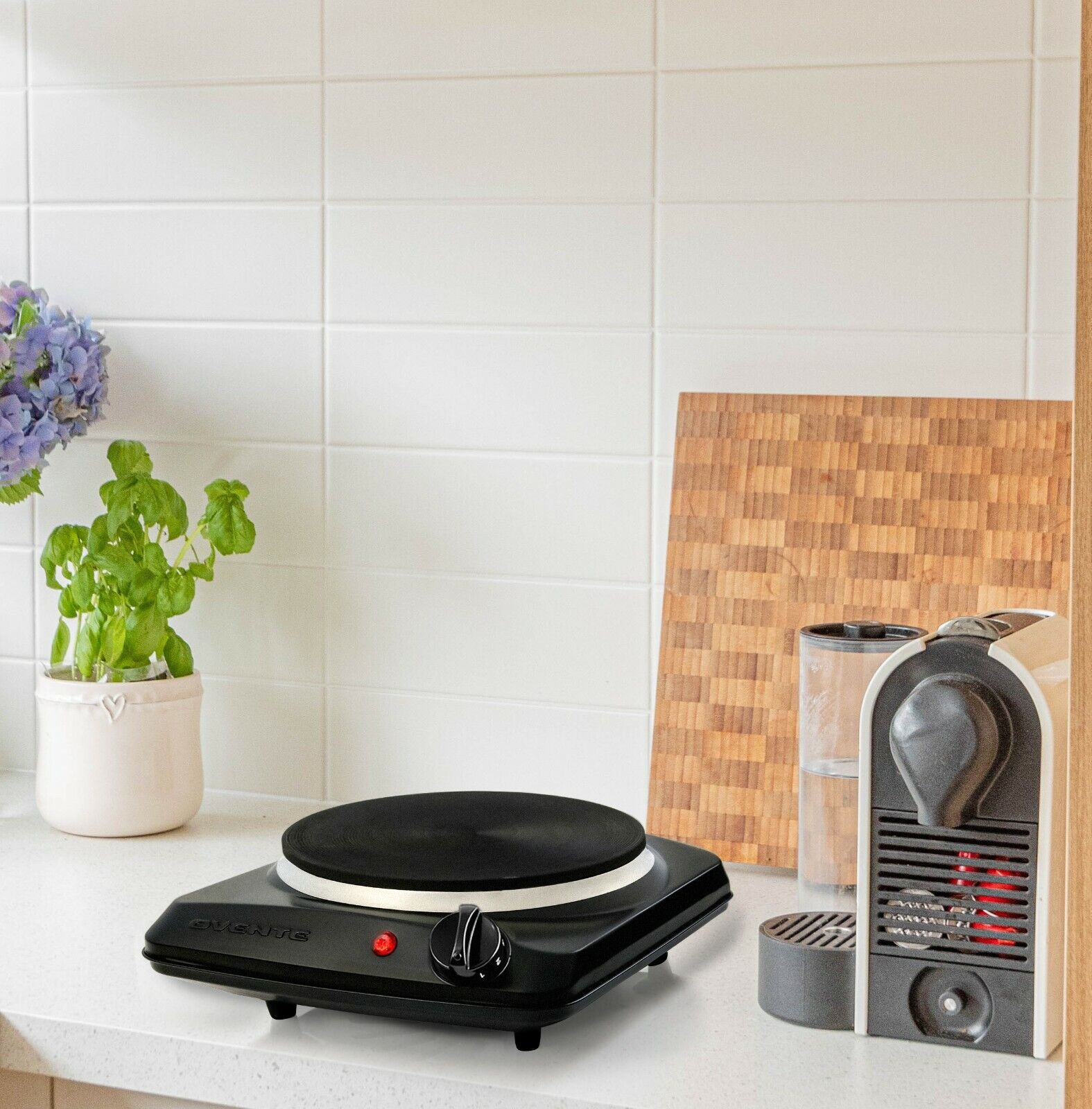 Ovente Electric Cast Iron Burner 7 Inch Single Hot Plate Compact Cooktop BGS101B - Fresh Stock Dated February 2026