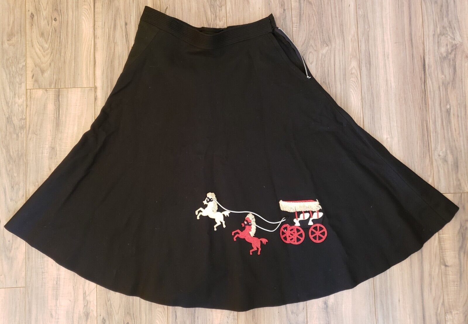 Vtg 1950s 50s Black Wool Felt Circle Skirt Poodle Skirt Style Horses Swing 10/12 - Fresh Stock Dated March 2026