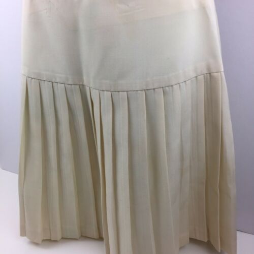 Vintage EXPRESS Pleated Cheerleader Drop Waist Fitted Ivory Poly / Wool Skirt - Fresh Stock Dated February 2026