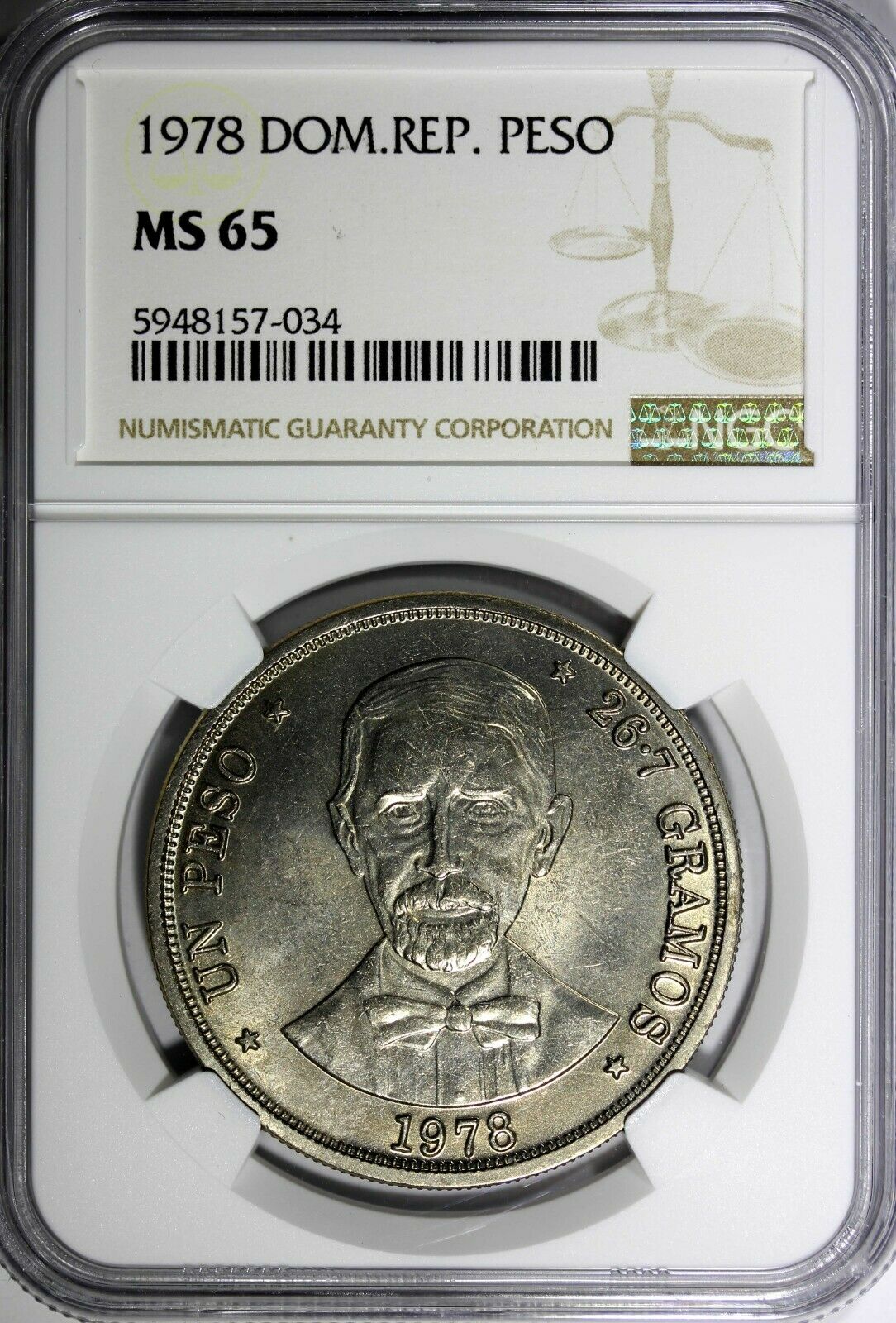 Dominican Republic 1978 1 Peso NGC MS65 Mintage-35,000 Toning KM# 53 (034) - Fresh Stock Dated December 2025