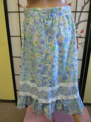 Vtg 70s Cotton BLUE FLOWER PRINT Lace Ribbon Ruffle Prairie Romance Dress Skirt - Fresh Stock Dated February 2026