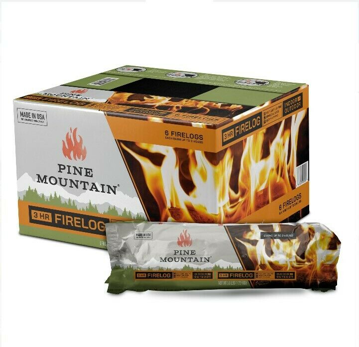 Pine Mountain Traditional 3-Hour Single Firelog, Big Flames., 6 packs, Brown - Fresh Stock Dated December 2025