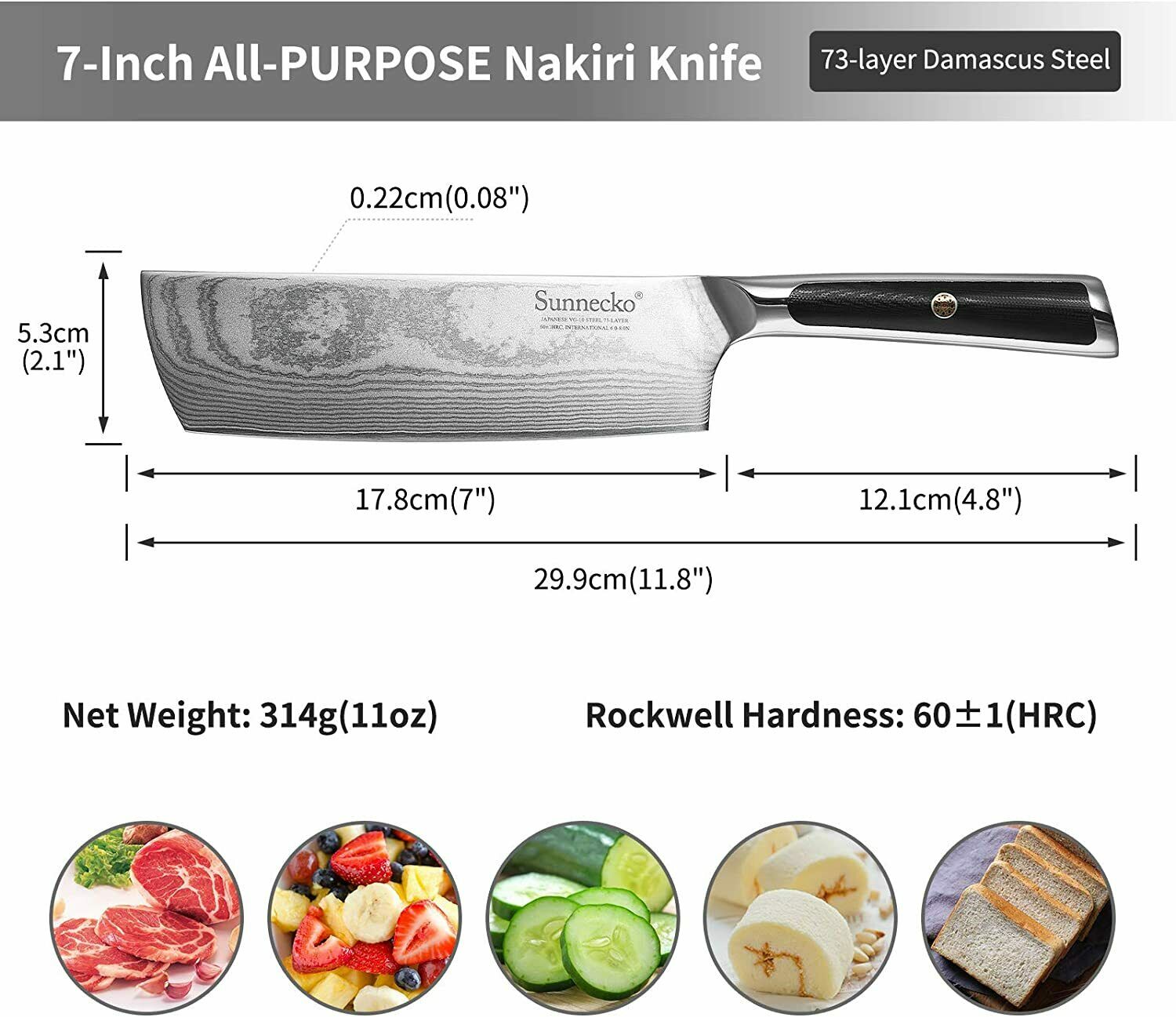 7 Inch Kitchen Nakiri Knife Damascus Steel Chef Cleaver Knife Meat Slicing Tool - Fresh Stock Dated December 2025