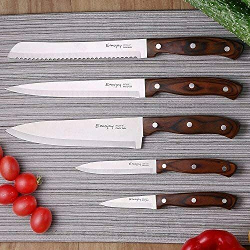 Knife Set with Block, 6 Pcs Kitchen Knives Set with Wood Block, Stainless Steel - Fresh Stock Dated December 2025