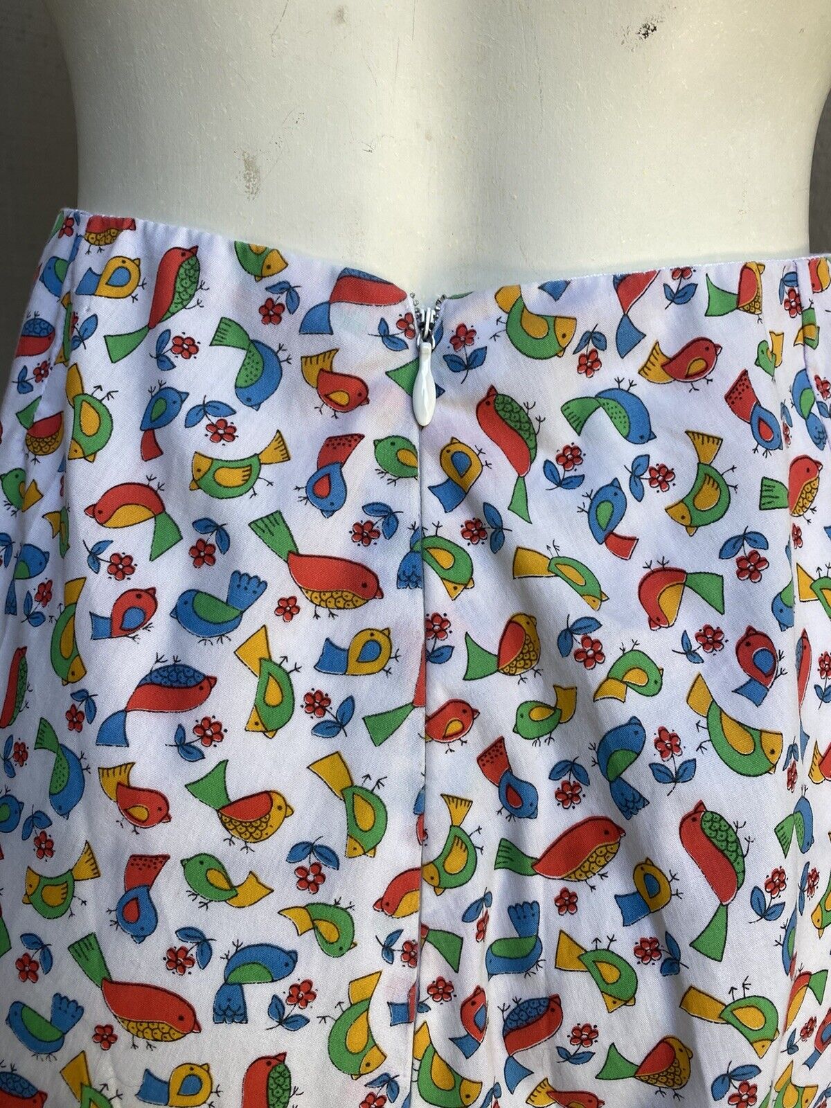 VTG 70’s high waist bird partridge print ruffle hem maxi skirt 24” - Fresh Stock Dated March 2026