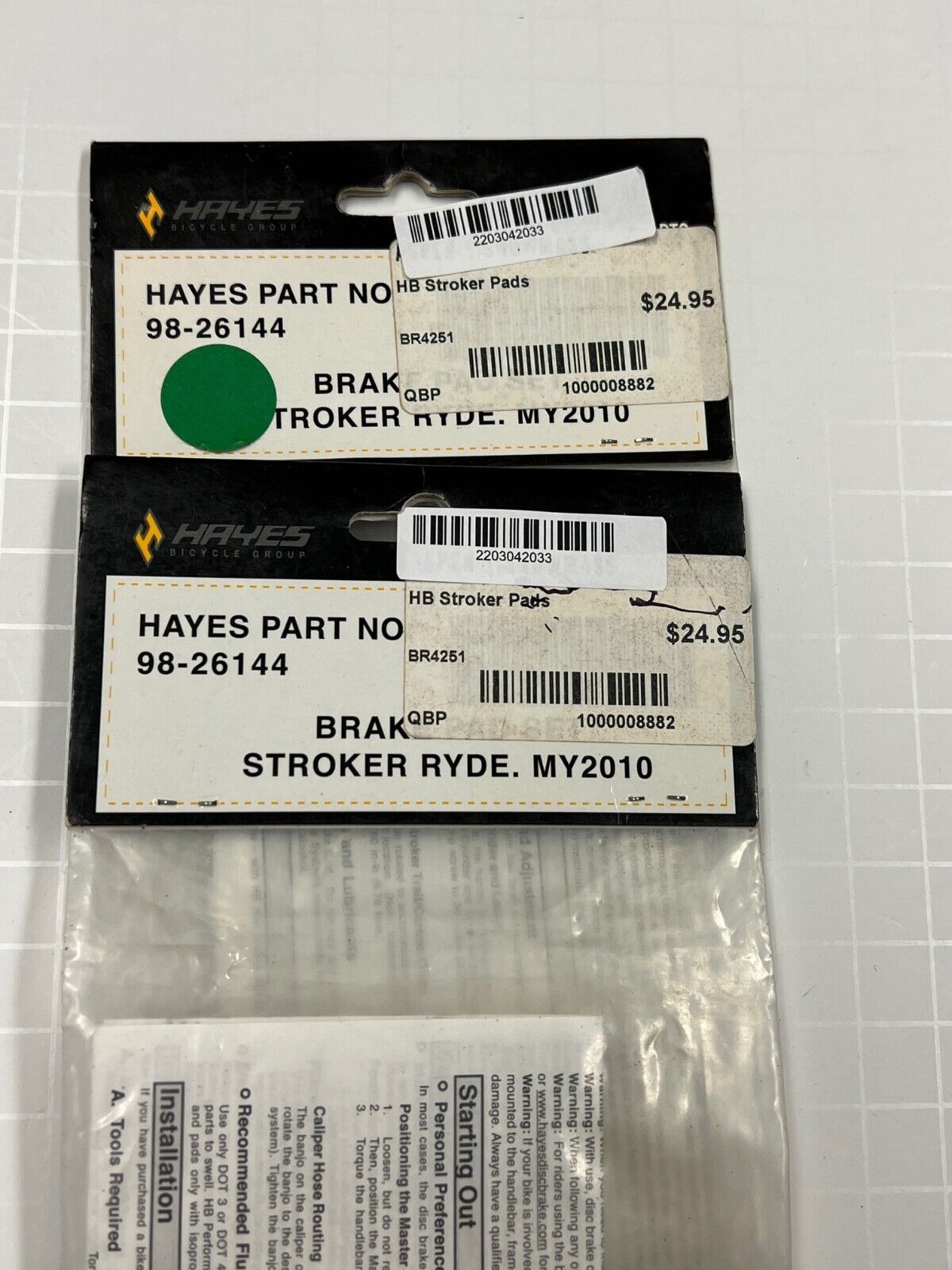 2 Hayes Stroker Ryde  Brake Pad Kits NWT Cycle Bike Part 98-26144 MY2010 - Fresh Stock Dated February 2026