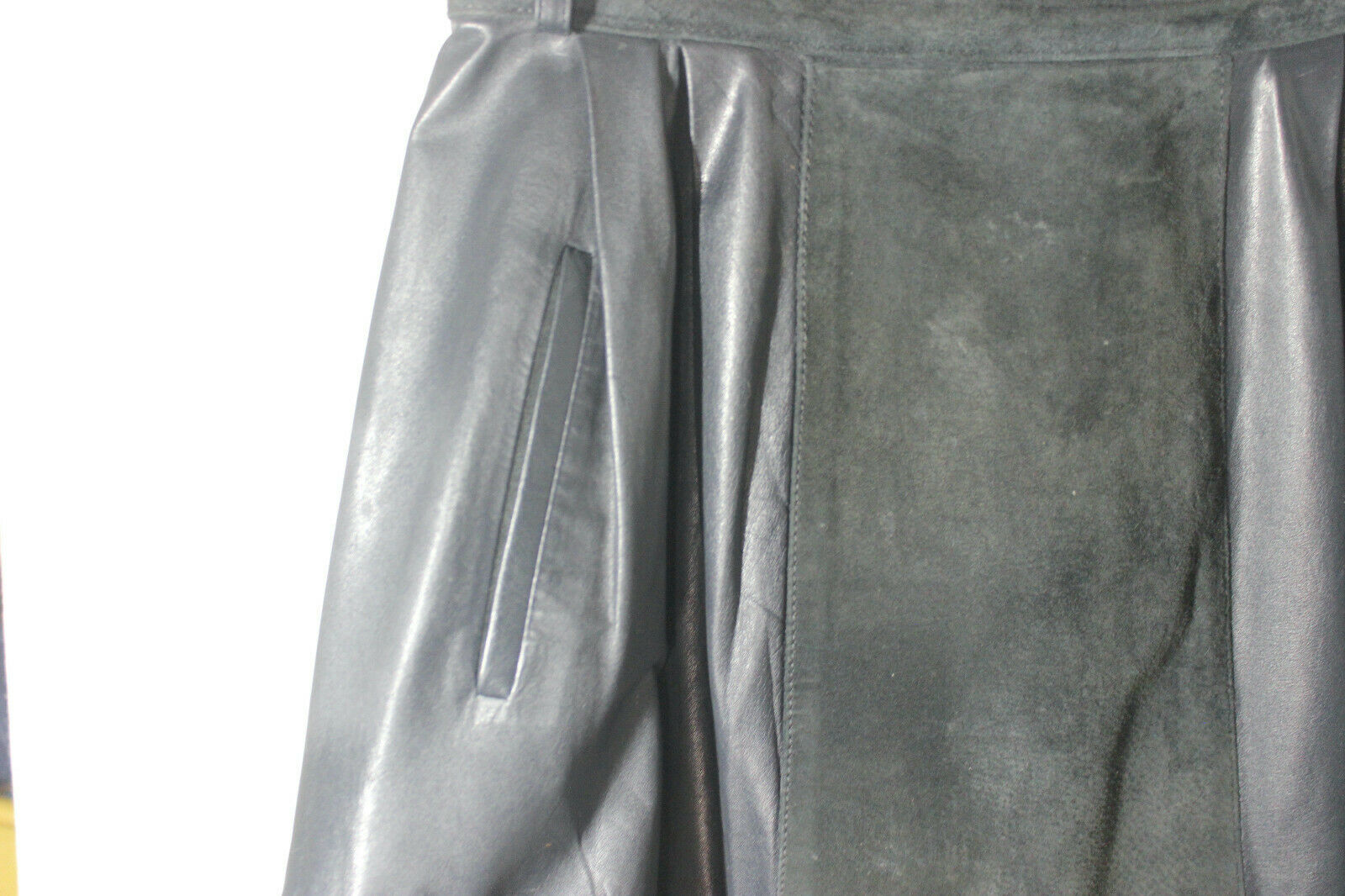 Vtg Leather Patchwork Skirt M w28 Full Midi Black Suede Pockets Goth Lady Hammer - Fresh Stock Dated February 2026
