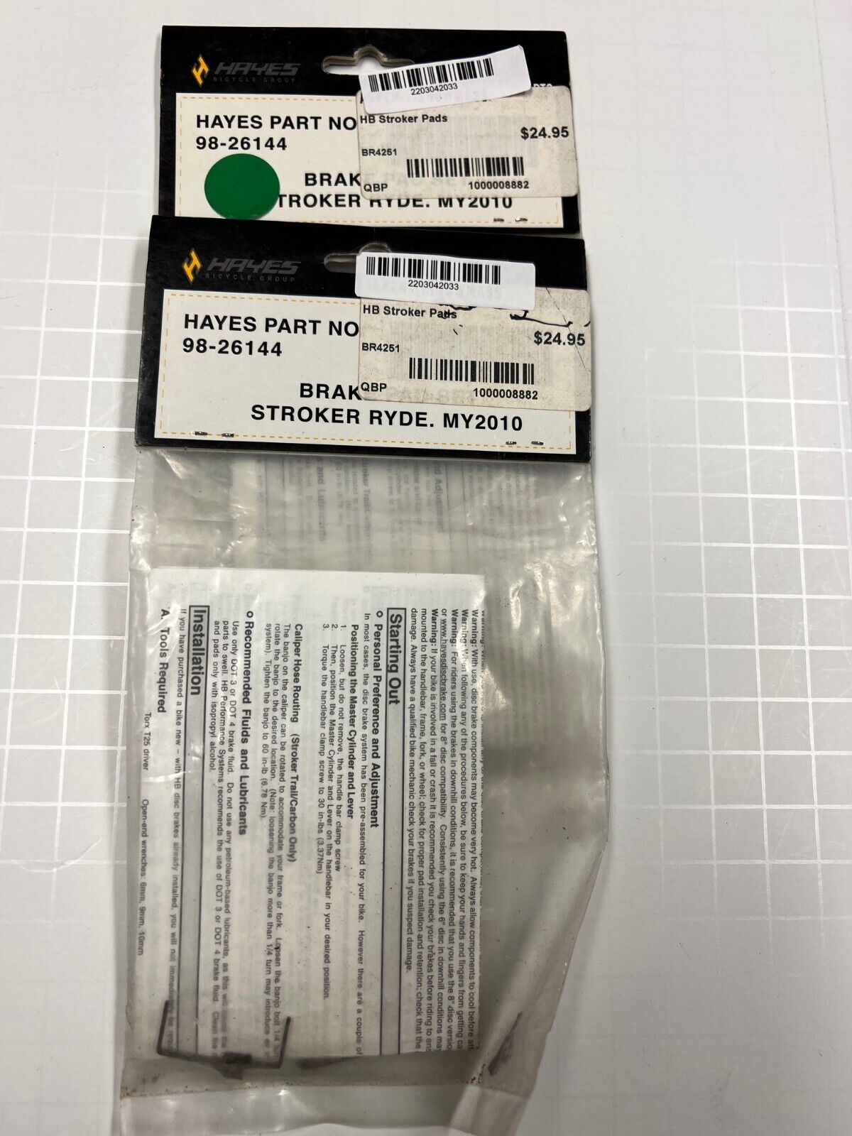 2 Hayes Stroker Ryde  Brake Pad Kits NWT Cycle Bike Part 98-26144 MY2010 - Fresh Stock Dated February 2026