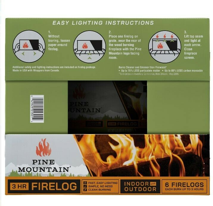 Pine Mountain Traditional 3-Hour Single Firelog, Big Flames., 6 packs, Brown - Fresh Stock Dated December 2025