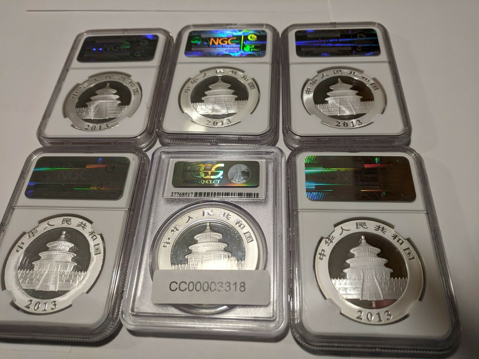 2013 - (20) 1 oz. Silver Coins  China Panda Set  Cert. MS70  All Six Variations. - Fresh Stock Dated February 2026