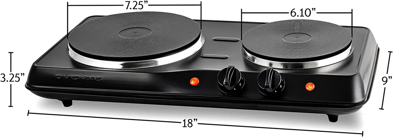 Ovente Electric Double Burner 6 & 7 Inch Cast Iron Hot Plates Cooktop with 5 Lev - Fresh Stock Dated February 2026