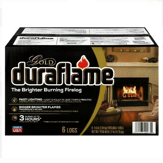 Duraflame Fire Logs 6 Pack - 4.5lb Bright Burning 3 Hour Burn Time Fast Lighting - Fresh Stock Dated December 2025