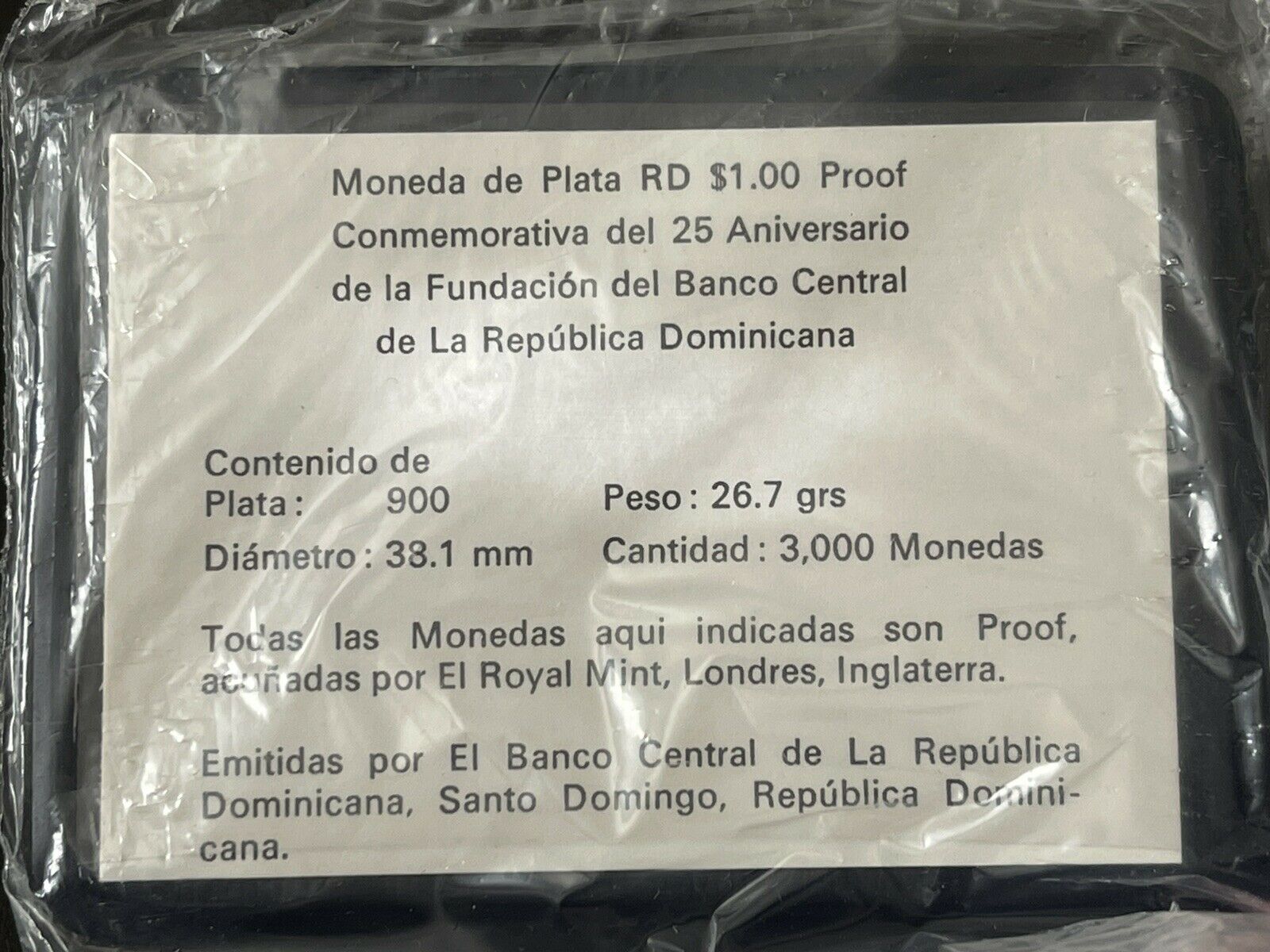Dominican Republic 1972 Silver Proof 25th Anniversary Coin Mint Sealed Very Rare - Fresh Stock Dated February 2026