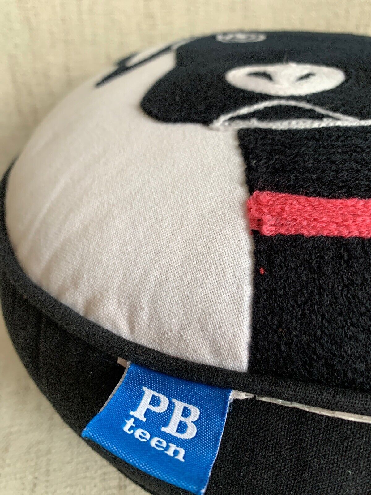 Pottery Barn Teen Throw Pillow Dog Black Lab Round Embroidered Decorative 14