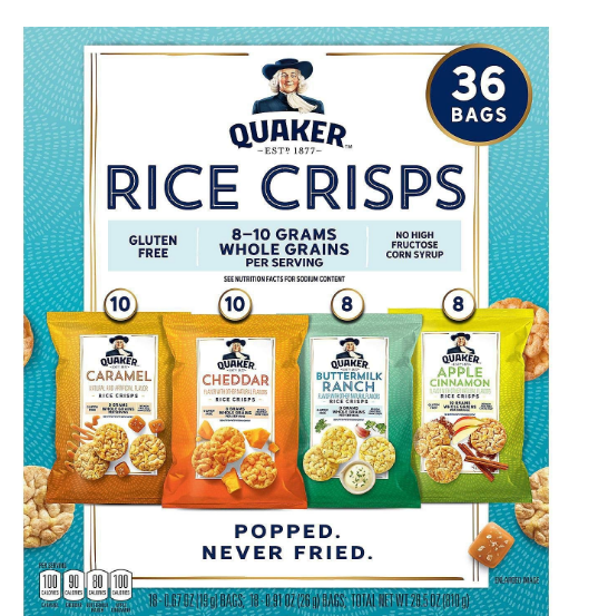 New Quaker Rice Crisps Variety Pack (36 pk.) - Fresh Stock Dated December 2025